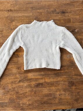 Zara Cream Cropped Ribbed Mock-Neck Sweater